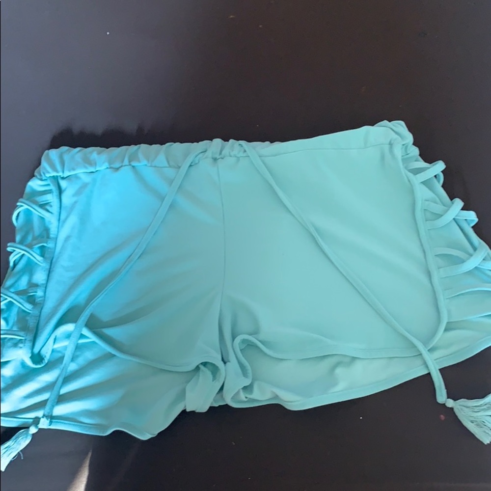 Flowy teal summer rave shorts